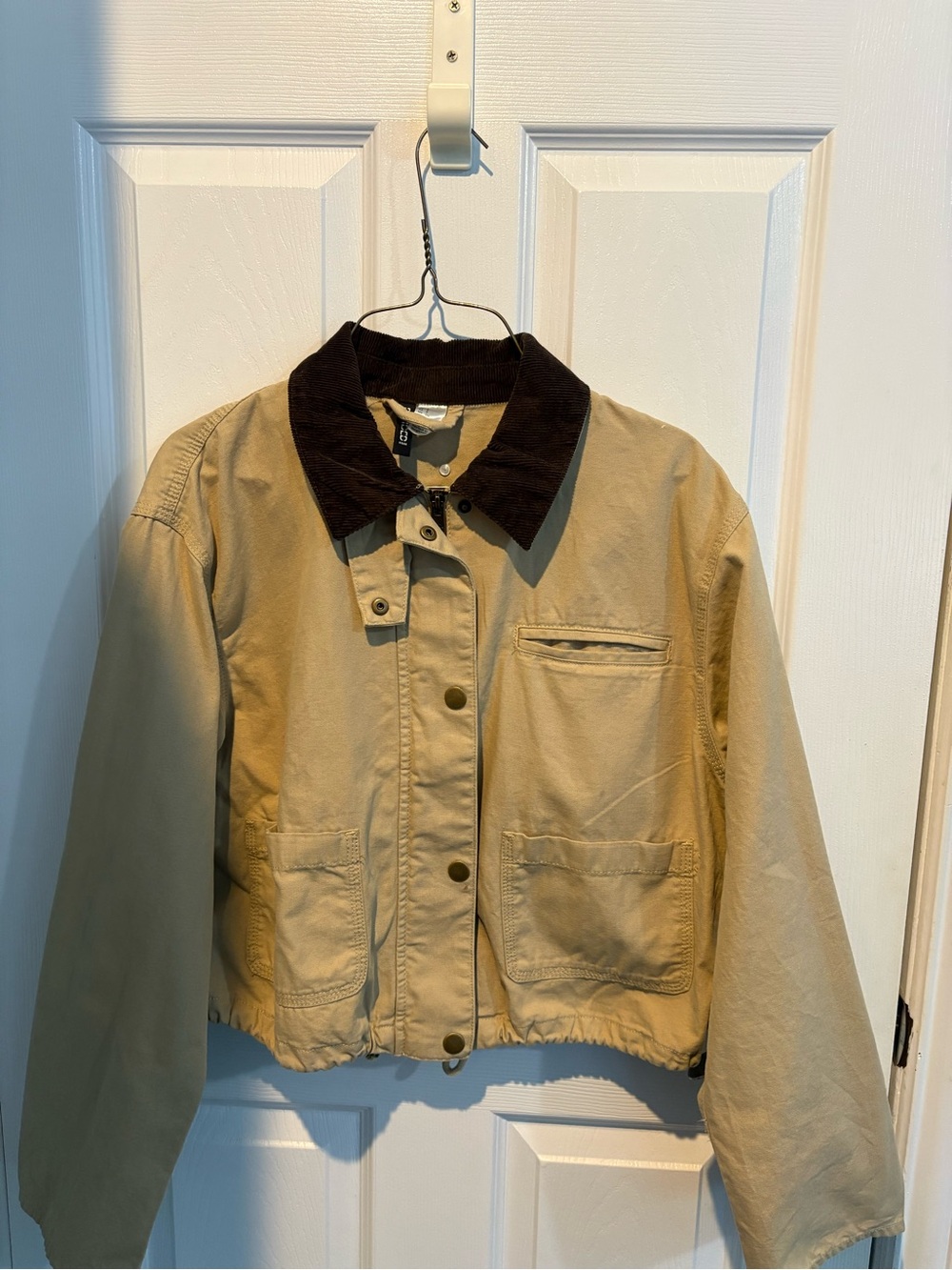 H&M Beige Utility Jacket with Dark Brown Corduroy Collar